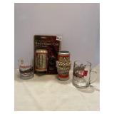 6 MATCHING GOLD RIMMED HARP LAGER GLASSES