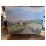 W. URBAN SIGNED ON CANVAS COUNTRY ROAD BARN SCENE