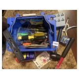 ASSORTED HAND TOOLS IN A MOP OR PAINT BUCKET