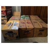 SIX FLIP TOP BEER CASES WITH BOTTLES HALF FULL