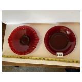 2 RUBY GLASS SERVING ACCENT PIECES