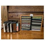 CASSETTES AND CDS IN WOOD CASE