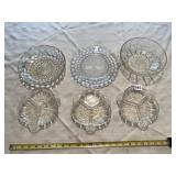 6 CLEAR GLASS SERVING PIECES INCLUDING 3 MATCHING