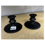 BLACK GLASS CANDLE HOLDERS PAIR