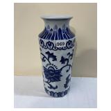 BLUE FLORAL VASE 14" H