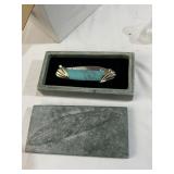TURQUOISE FOLDING KNIFE IN STONE PRESENTATION BOX