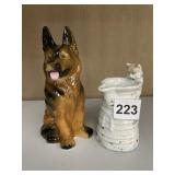 GERMAN SHEPARD DOG FIGURINE, KITTY CAT CREAMER