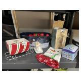 SLEIGH, OVAL TIN AND HOLIDAY DECORATIONS