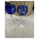 2 ETCHED WINE GLASSES