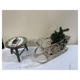 METAL SLEIGH, DECORATIVE WOODEN PIECE