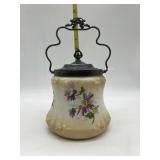 HAND PAINTED VICTORIAN FLORAL MILK GLASS EMBOSSED