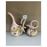 TWO HULL USA DECORATED PITCHERS