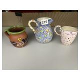 POTTERY MUGS AND CREAMER