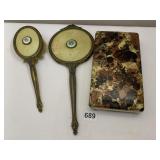 VINTAGE VANITY MIRROW AND BRUSH, MELE EARRING