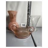 PINK LUSTER VASE, CLEAR PINK WITH GOLD DETAIL