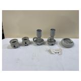 WILLIAMSBURG POTTERY CANDLE HOLDERS, ASH TRAY,