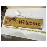 SLAB WOOD 30-INCH-LONG ETCHED WELCOME SIGN