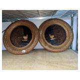 WICKER PEACOCK WALL ART 17" ROUND PAIR