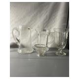 ETCHED GLASS PITCHER WITH APPLIED GLASS HANDLE,