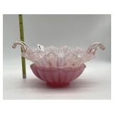 RARE VICTORIAN BRIDES BASKET OPALESCENT PINK ART