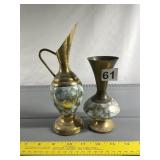 DELFT HARDWOOD BRASS VASE AND PITCHER