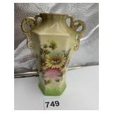 AUSTRIA HAND PAINTED DOUBLE HANDLE VASE 6.5"
