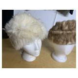 WHITE LAMB FUR HAT AND ALYCE L MINK HAT