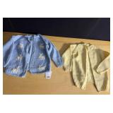 TWO SWEATERS INCLUDING BLUE AND WHITE BUTTON