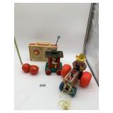 FISHER PRICE FARMER PULL TOY, TRAIN ENGINEER,