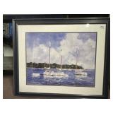 FRAMED SAILBOAT PICTURE SIGNED RAY ELLIS 35.5 X