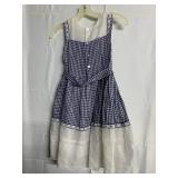 GIRLS PLAID BLUE/WHITE COTTON DRESS W/ LACE AT