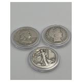 (3) SILVER HALF DOLLARS: 1906 HALF DOLLAR , 1943,