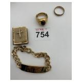 18KHGE RING , CHAS ID BRACELET, CROSS BOOK,10K GF