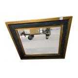 FARMHOUSE 2 TONE BEVELED MIRROR GREEN/GOLD 29" X