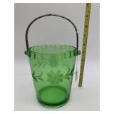 GREEN ETCHED ICE BUCKET (DOES HAVE CHIP"