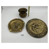 BRASS ASH TRAY, SPITTOON, METAL PLATE RAISED