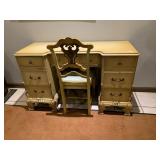 VANITY/ DESK 7 DRAWER, WITH CHAIR STENCIL BACK 48