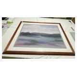 FRAMED PRINT COLORFUL LAKESIDE SCENE DOUBLE MAT