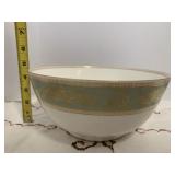 PORCELAIN FOOTED BOWL WITH SAGE GREEN BAND