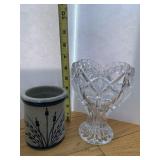 CLEAR PRESSED GLASS VASE WITH STARBURST AND