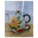 CERAMIC WATERING CAN WITH HAND-PAINTED FLORAL
