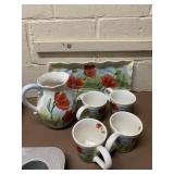 CERAMIC TEA SERVICE WITH HAND-PAINTED RED POPPY