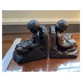 PAIR OF METAL BOOKENDS CHILDREN READING A BOOK
