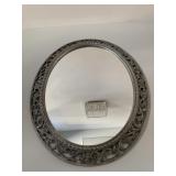 CIRCULAR WALL MIRROR WITH ORNATE SILVERED FRAME