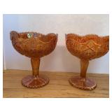 PAIR OF AMBER IMPERIAL CARNIVAL GLASS COMPOTES ON