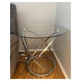 CONTEMPORARY GLASS AND CHROME CONSOLE TABLES WITH