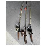 THREE FISHING RODS INCLUDING SPORT FISHER,, WITH