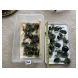 LARGE SMOKED GLASS PRISMS AND ONE BALL