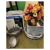 ALUM. BAKING PANS, ALUMINUM POT, SILK FLOWERS