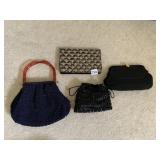 NAVY BEADED PURSE WITH LUCITE HANDLE, OTHER